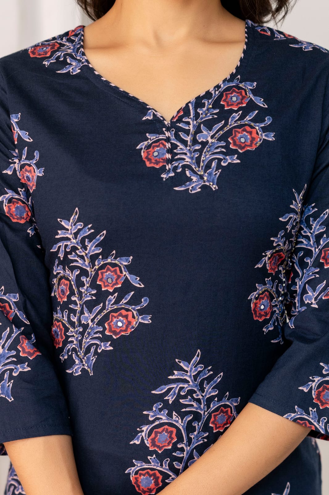 Olive Green Floral Printed Cotton Suit Set with Dupatta