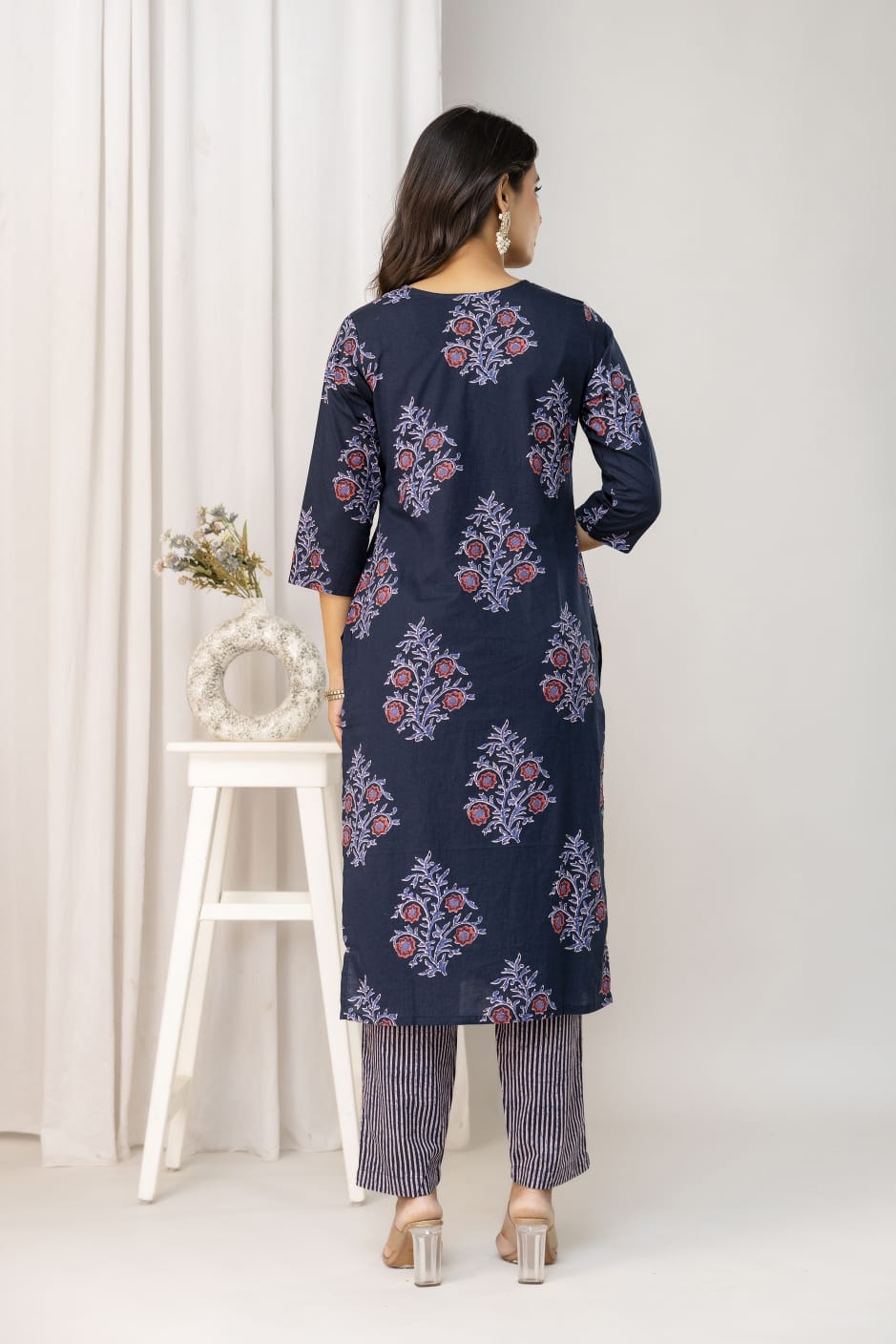 Olive Green Floral Printed Cotton Suit Set with Dupatta