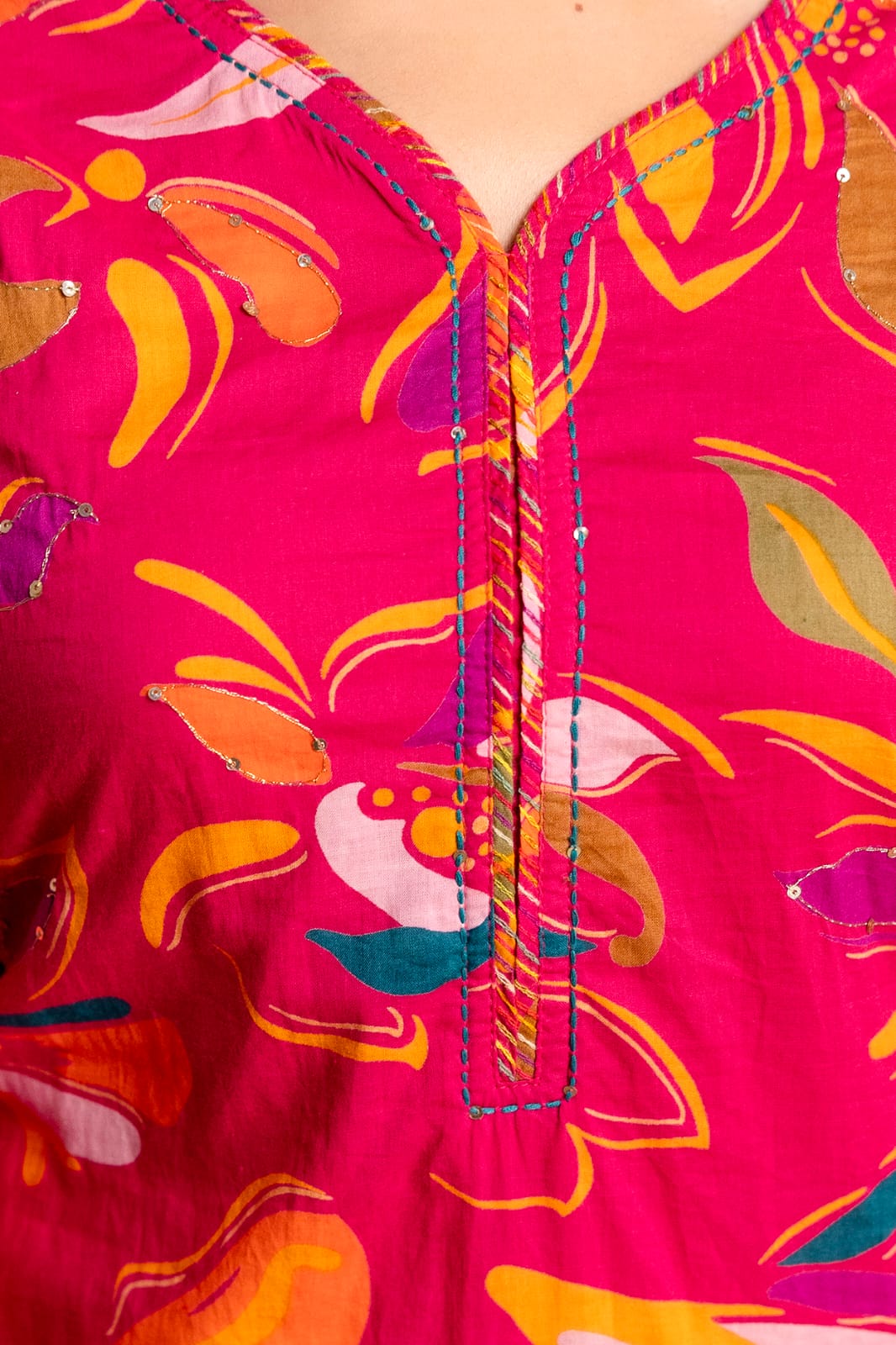 Lime Green Printed Cotton Kurta Set with Striped Pants & Dupatta