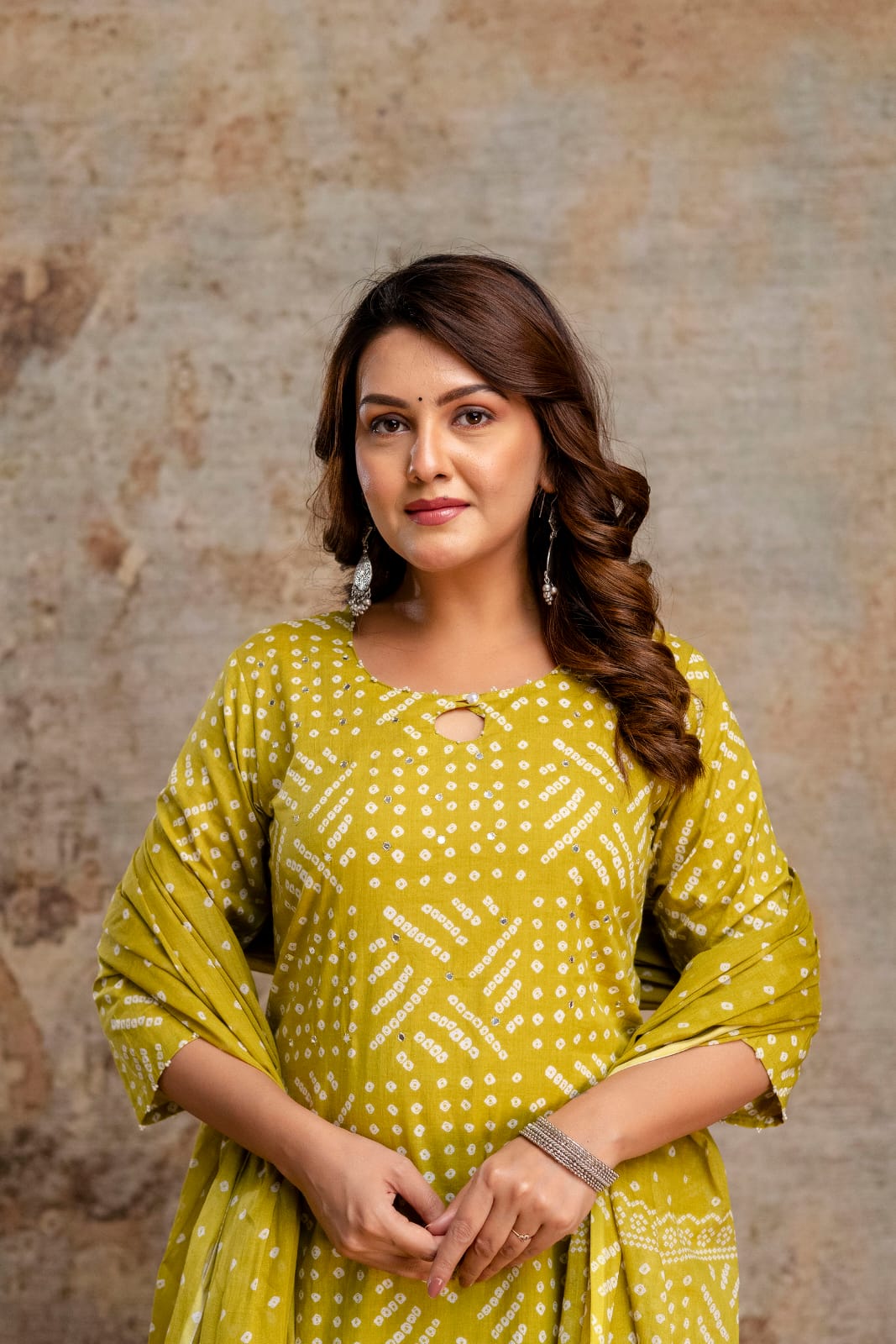 Women's Mustard Bandhani Cotton Kurta with Printed Pant – Daily & Office Wear Suit Set