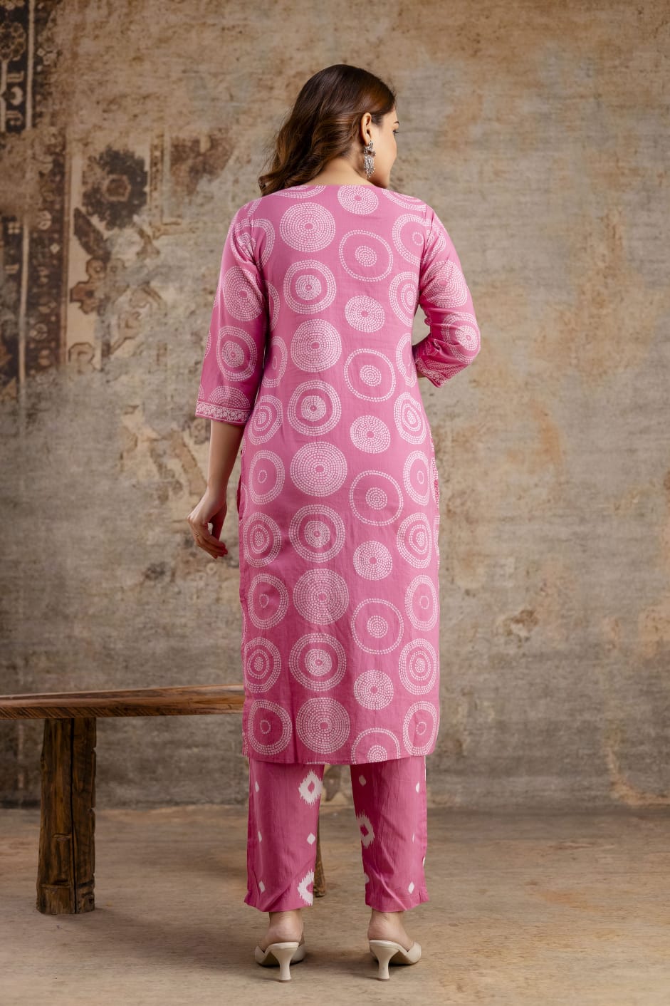 Purple Pure Cotton Suit Set with White Shibori Print