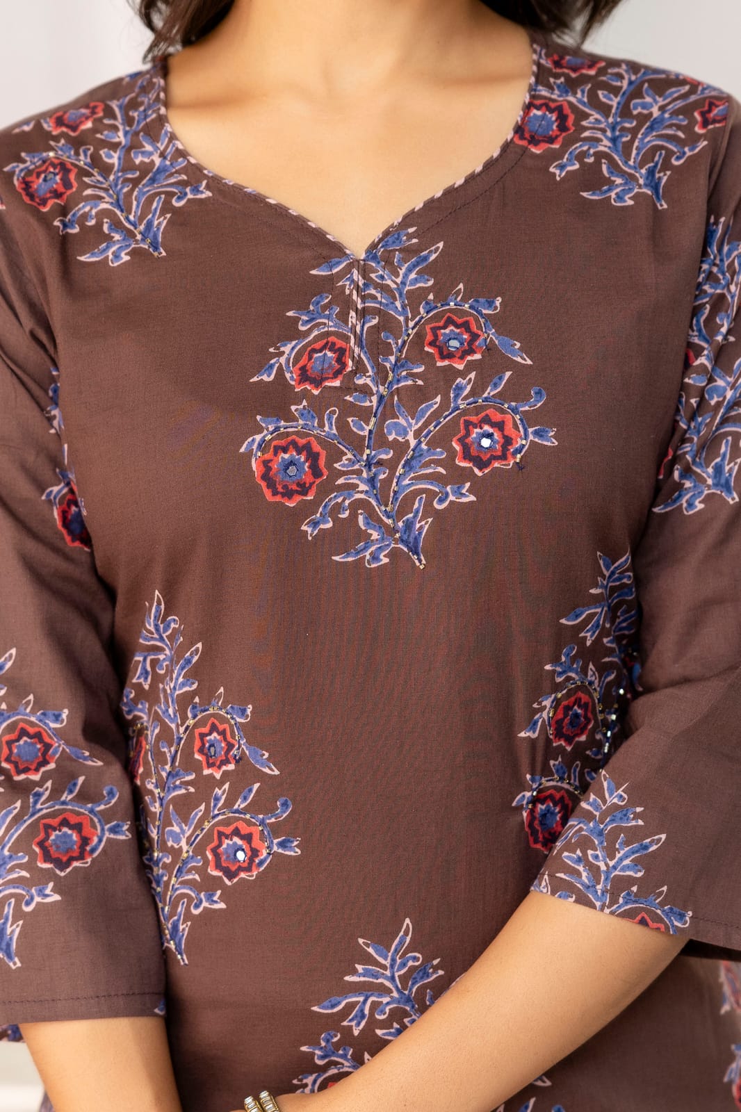 Olive Green Floral Printed Cotton Suit Set with Dupatta