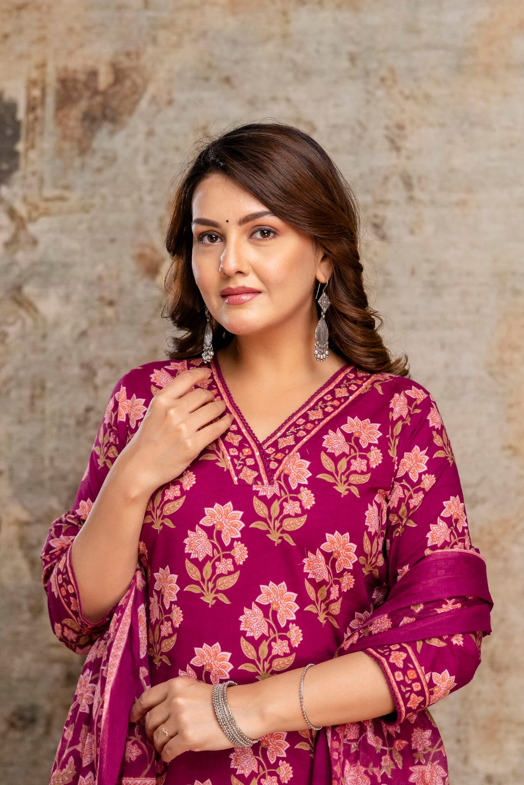 Women's Pink Sanganeri Handblock Cotton Suit Set with Printed Dupatta