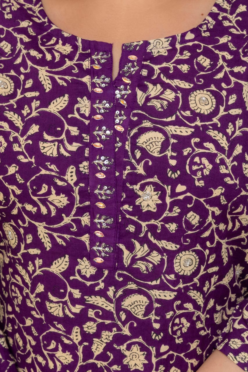 Olive Green Block Print Pure Cotton Suit Set with Border Dupatta