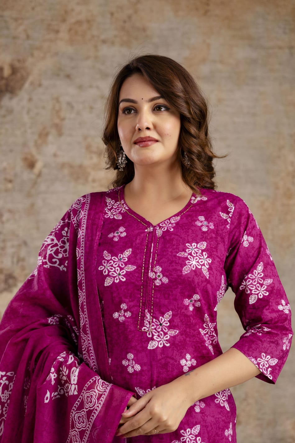 Indigo Blue Pure Cotton Suit Set with White Block Print & Dupatta