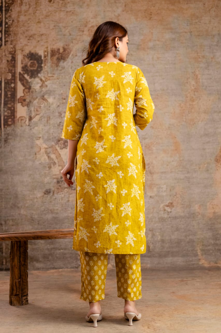 Indigo Blue Pure Cotton Suit Set with White Block Print & Dupatta