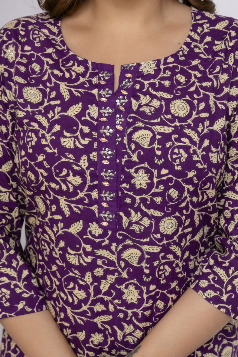 Olive Green Block Print Pure Cotton Suit Set with Border Dupatta