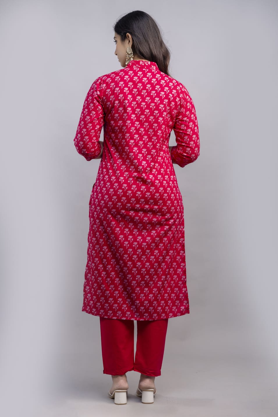 Elegant Red Sanganeri Handblock Printed Cotton Kurta Set with Dupatta