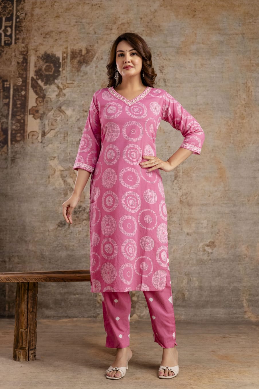 Purple Pure Cotton Suit Set with White Shibori Print