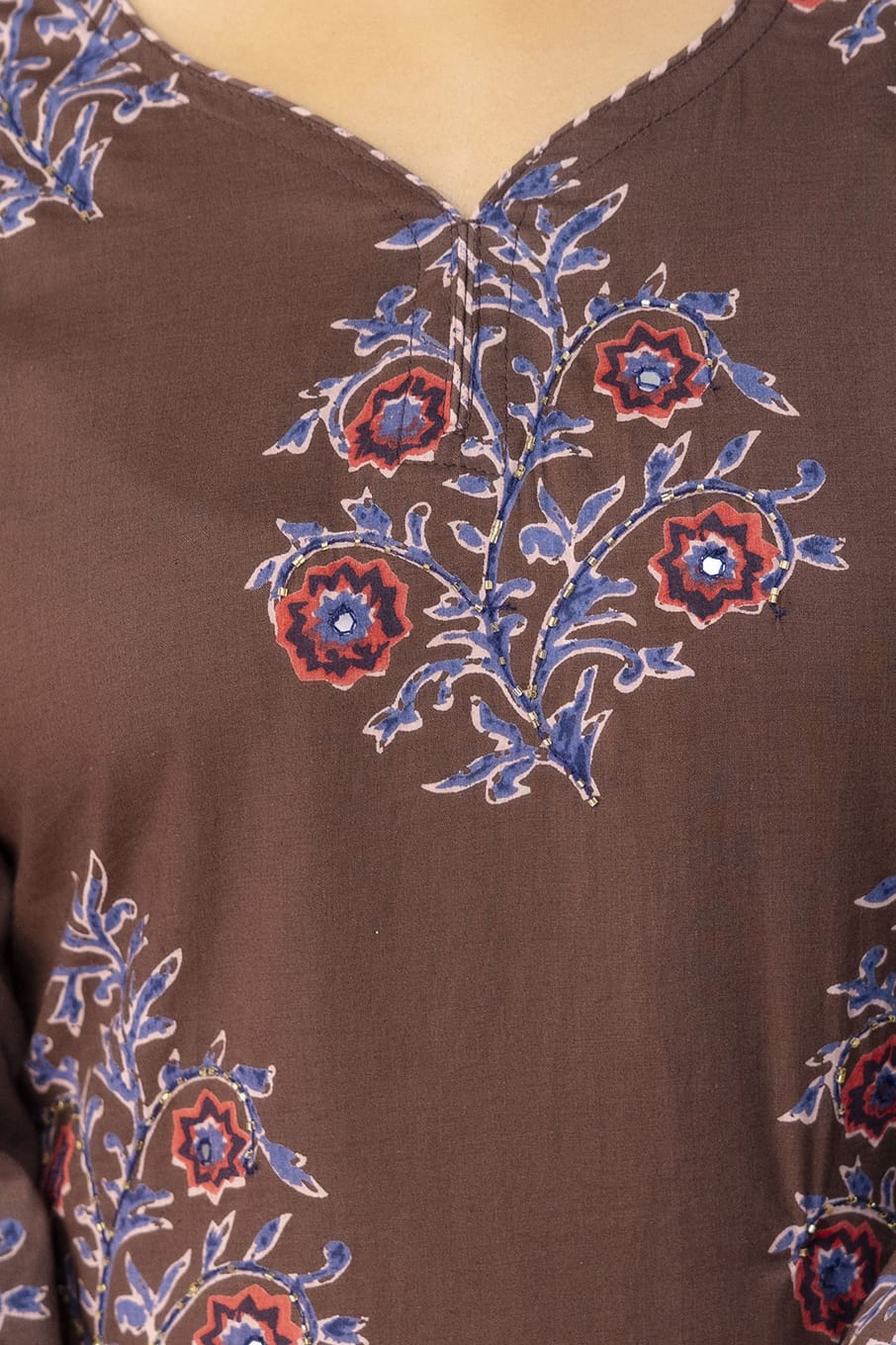 Olive Green Floral Printed Cotton Suit Set with Dupatta