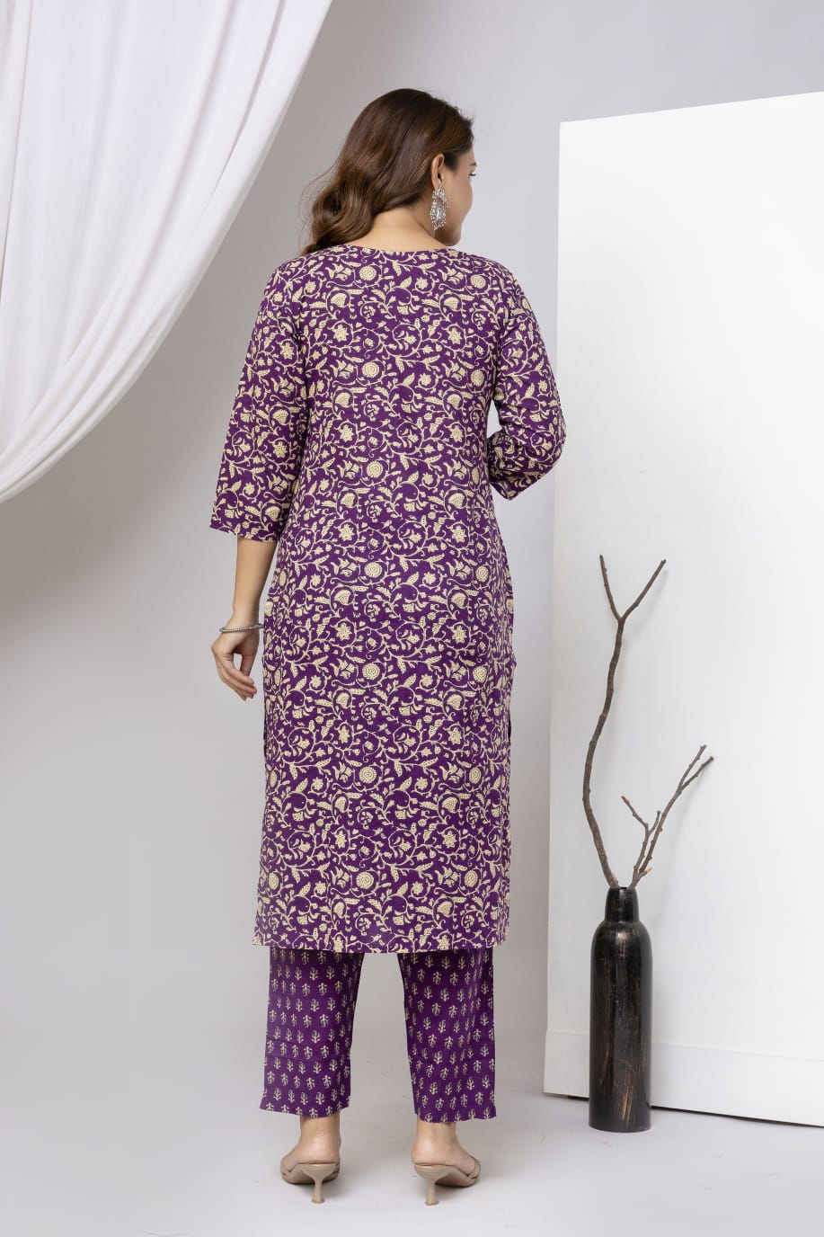 Olive Green Block Print Pure Cotton Suit Set with Border Dupatta