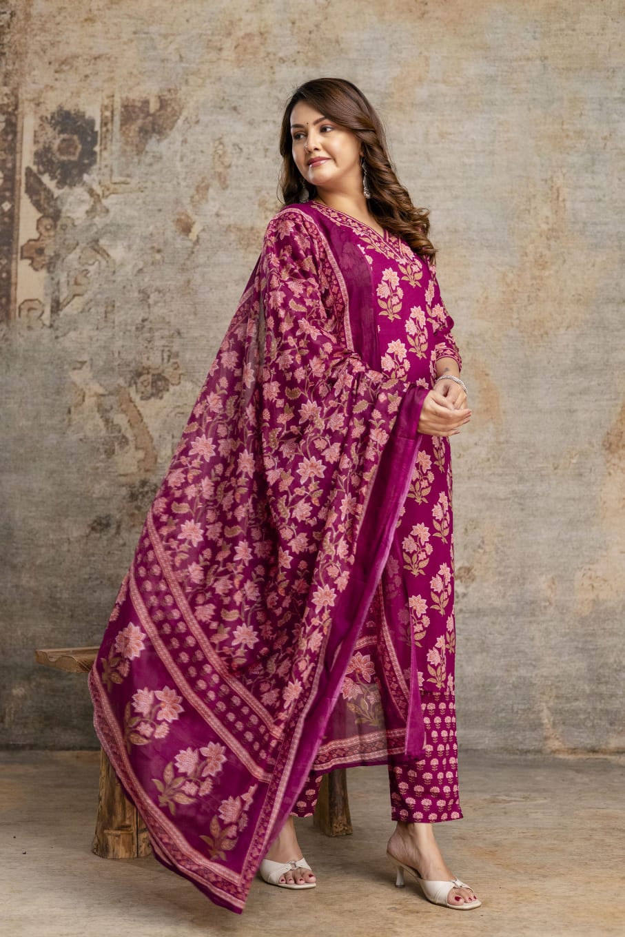 Women's Pink Sanganeri Handblock Cotton Suit Set with Printed Dupatta