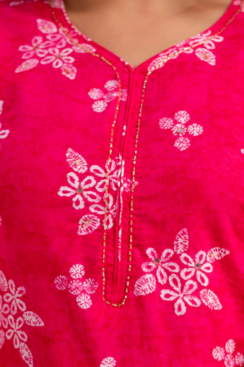 Indigo Blue Pure Cotton Suit Set with White Block Print & Dupatta