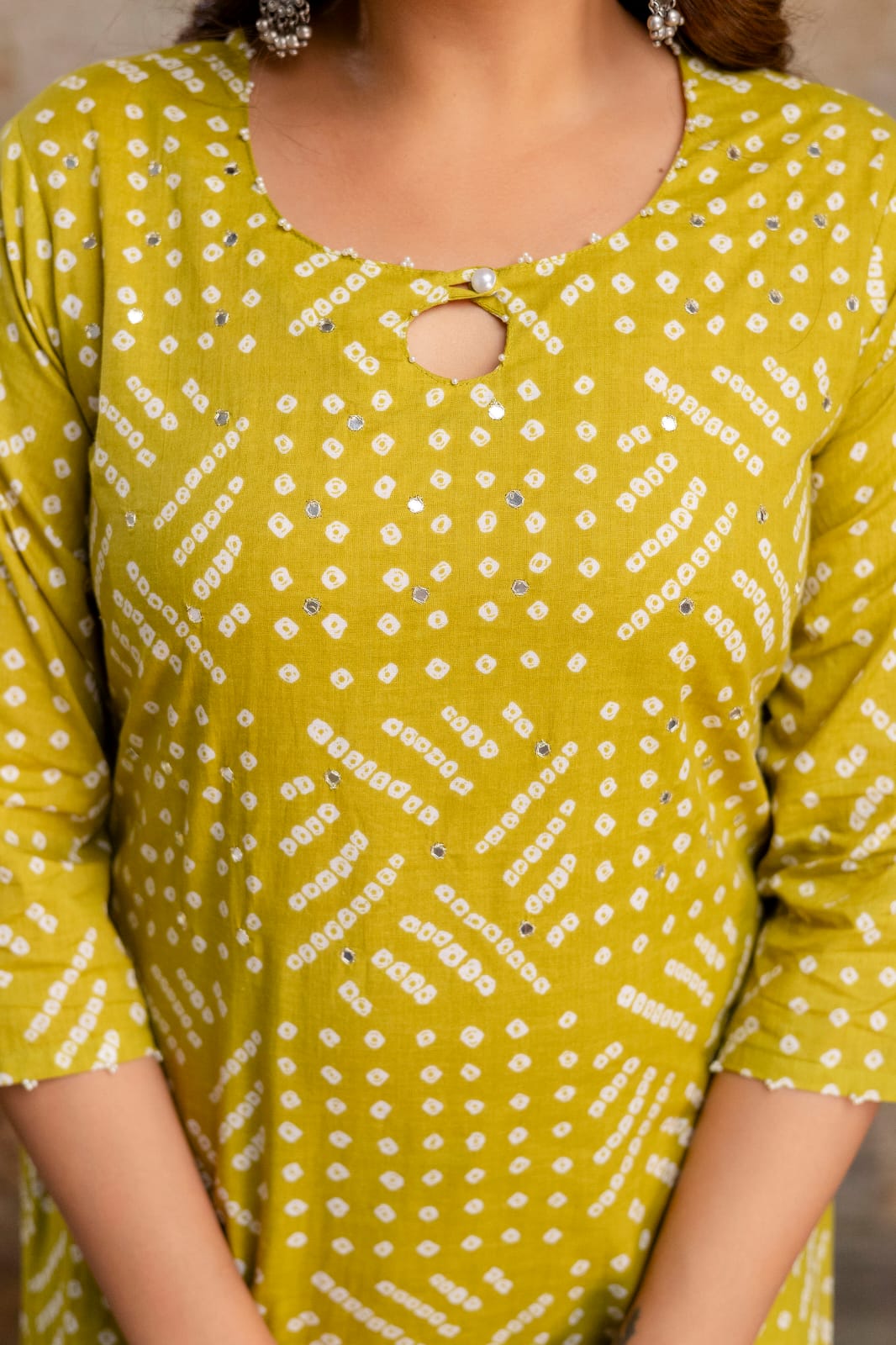 Women's Mustard Bandhani Cotton Kurta with Printed Pant – Daily & Office Wear Suit Set