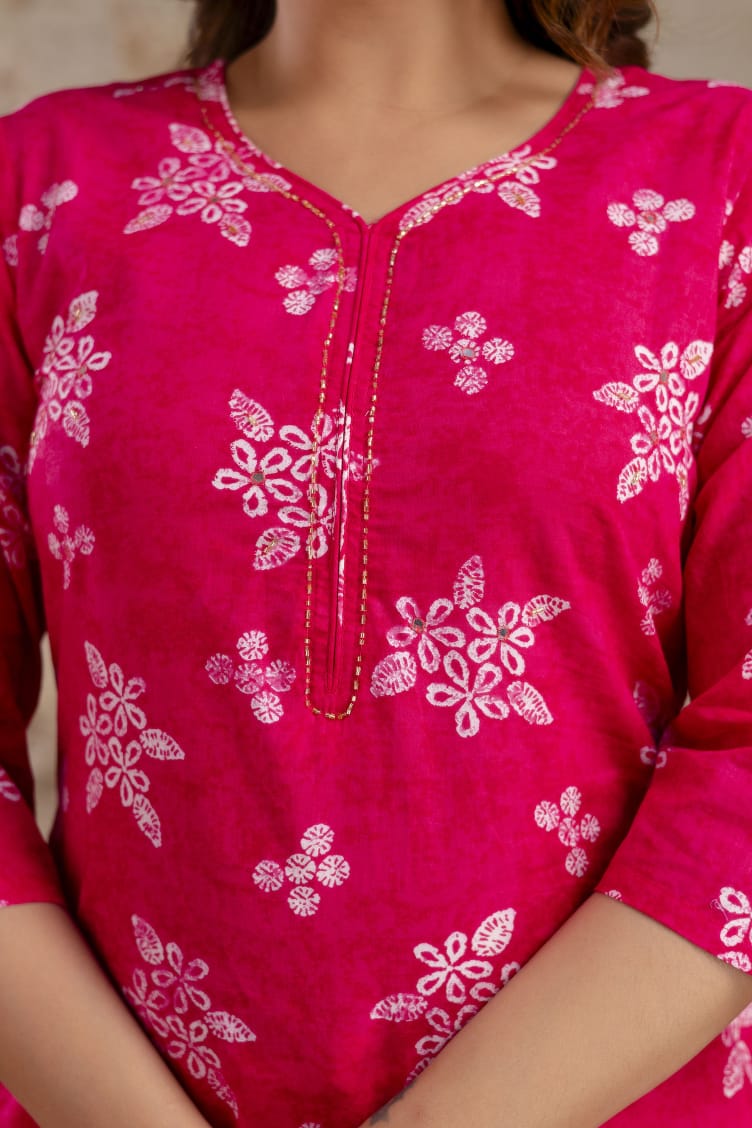 Indigo Blue Pure Cotton Suit Set with White Block Print & Dupatta